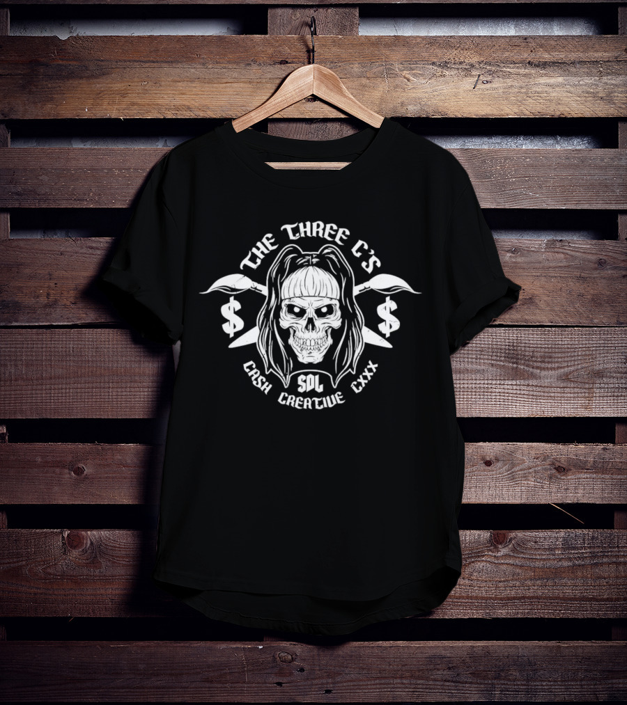 The Sdl Skull Cash Creative CxX Three C’s Dollar Signs T-Shirt