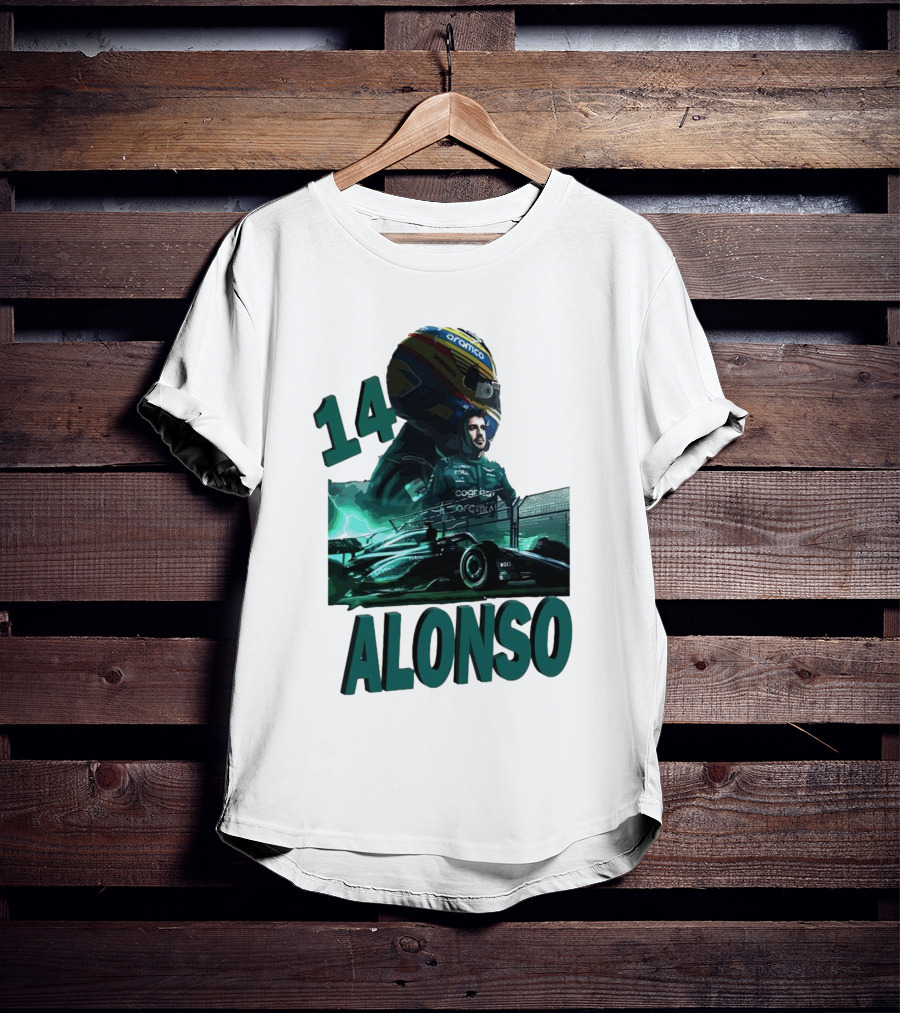 14 Alonso Aramco Racing Helmet And Car T-Shirt
