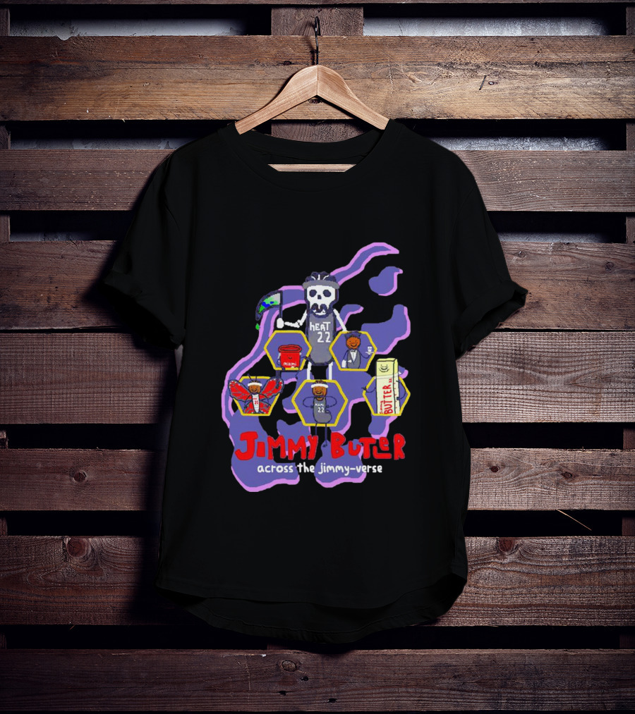Jimmy Butler Miami Heat 22 Skull Cartoon Across The Jimmy-Verse T-Shirt