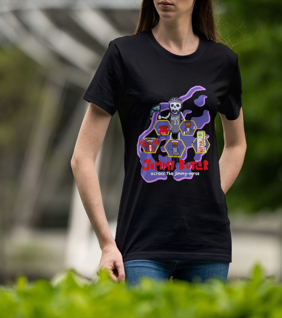 Jimmy Butler Miami Heat 22 Skull Cartoon Across The Jimmy-Verse T-Shirt