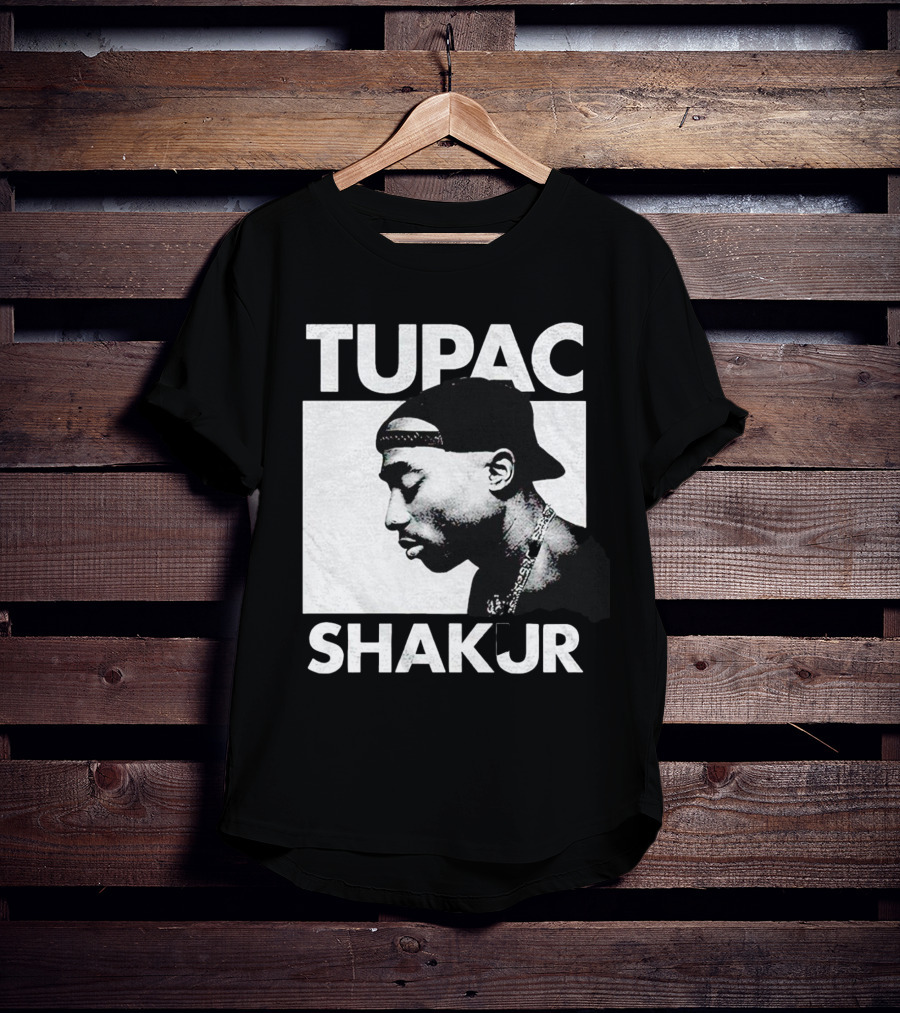 Tupac Shakur Profile Portrait Black T-Shirt