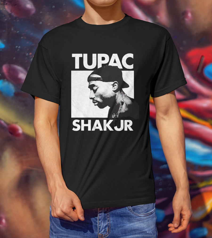 Tupac Shakur Profile Portrait Black T-Shirt