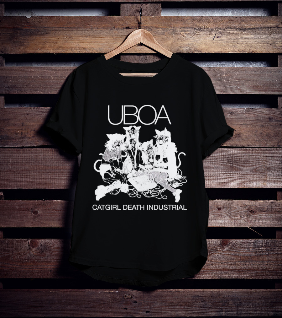 UBOA Catgirl Death Industrial White Text And Figures T-Shirt