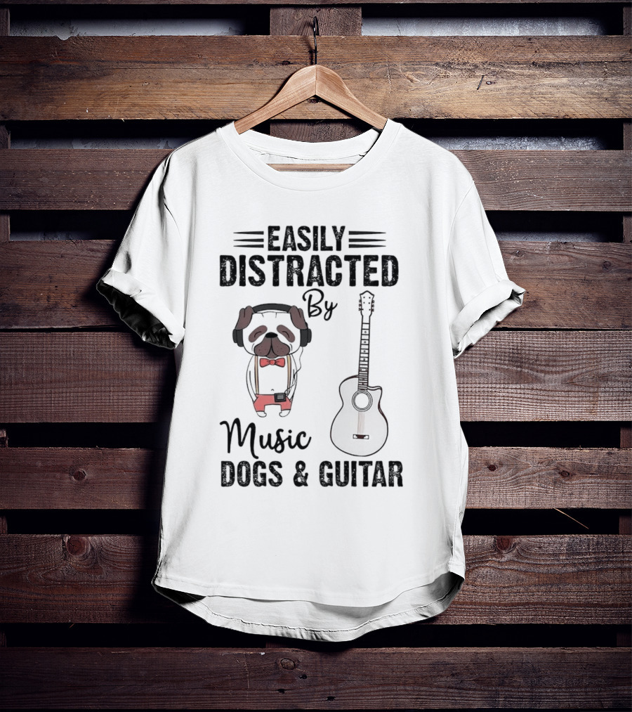 Easily Distracted By Music Dogs And Guitar T-Shirt