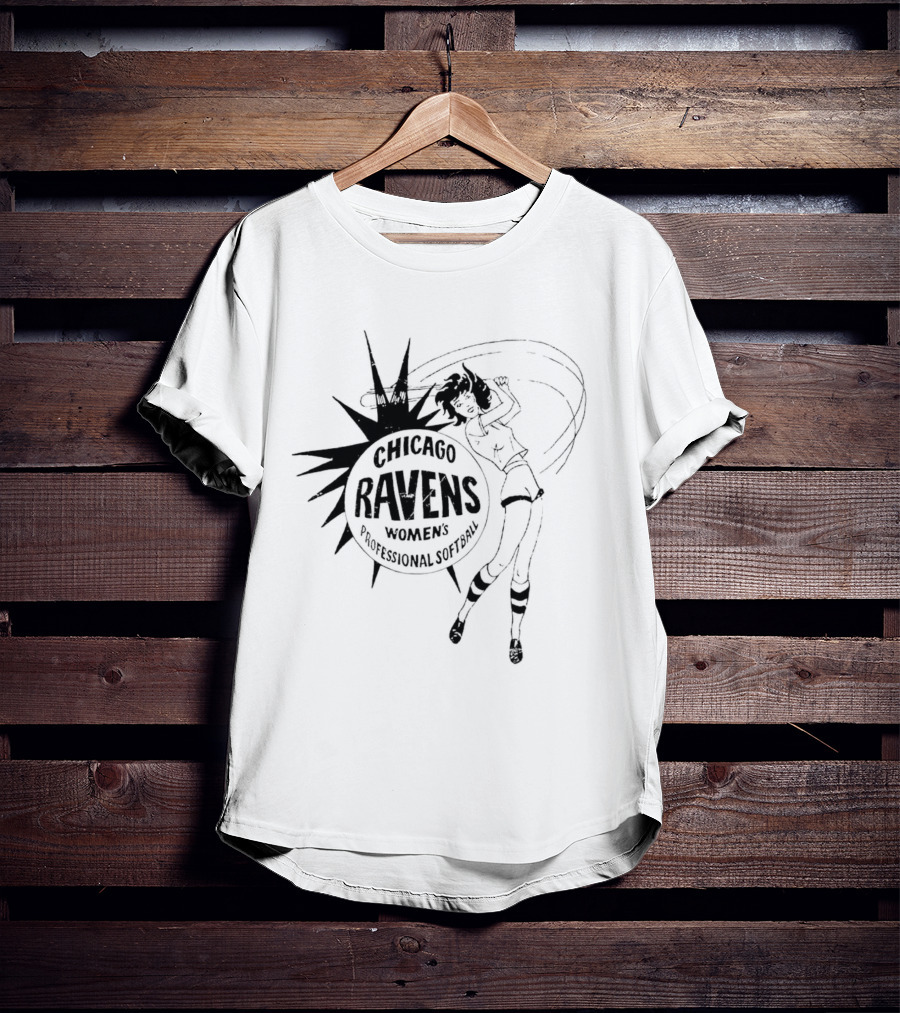 Chicago Ravens Women's Professional Softball Logo With Dynamic Female Player T-Shirt