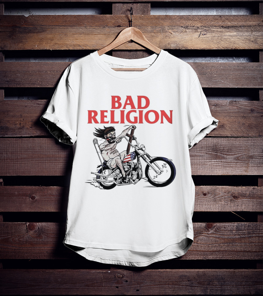 Bad Religion Motorcycle Rider With American Flag Details T-Shirt