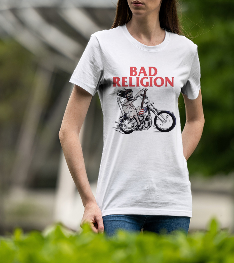 Bad Religion Motorcycle Rider With American Flag Details T-Shirt