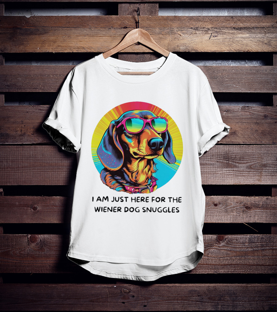 I Am Just Here For The Wiener Dog Snuggles Dachshund With Sunglasses T-Shirt