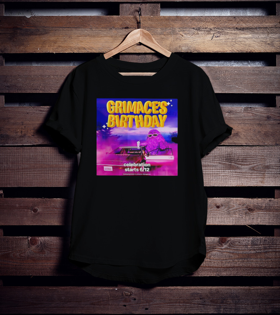 Grimace's Birthday Celebration Starts 6/12 With Purple Character And Sunglasses T-Shirt