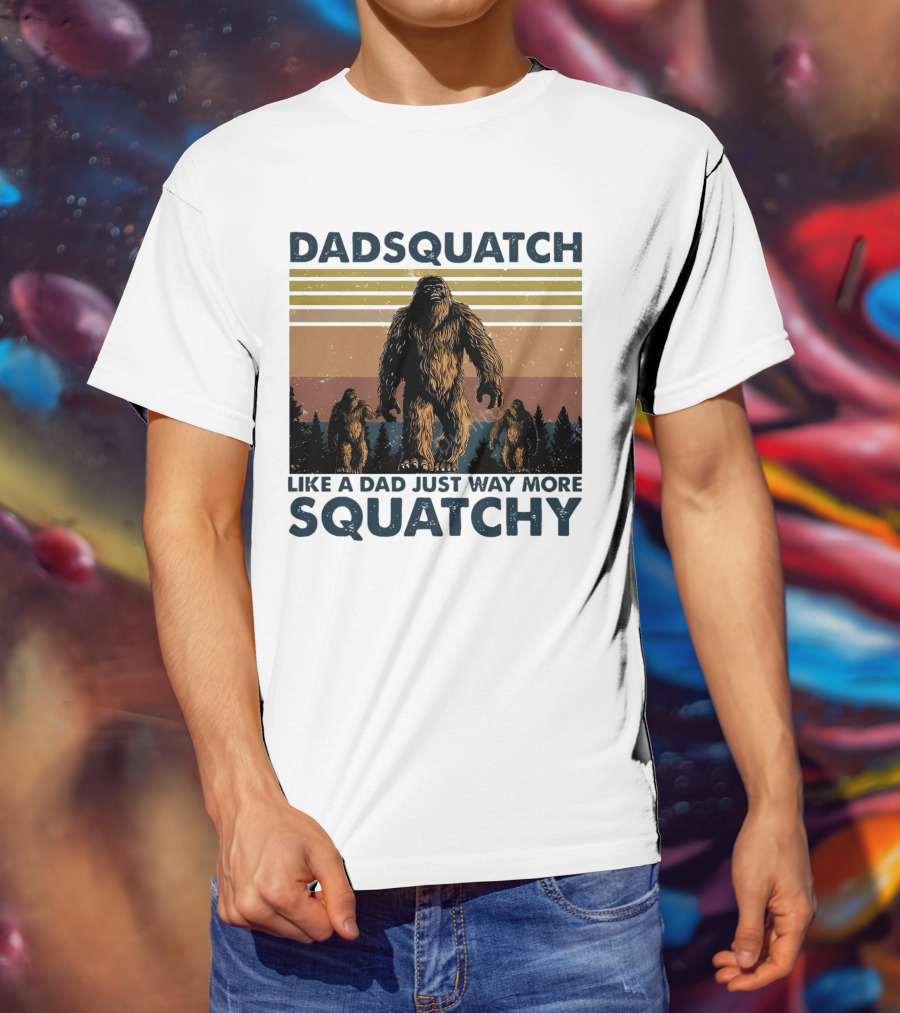 Dadsquatch Like A Dad Just Way More Squatchy Vintage Father's Day Retro Sunset T-Shirt