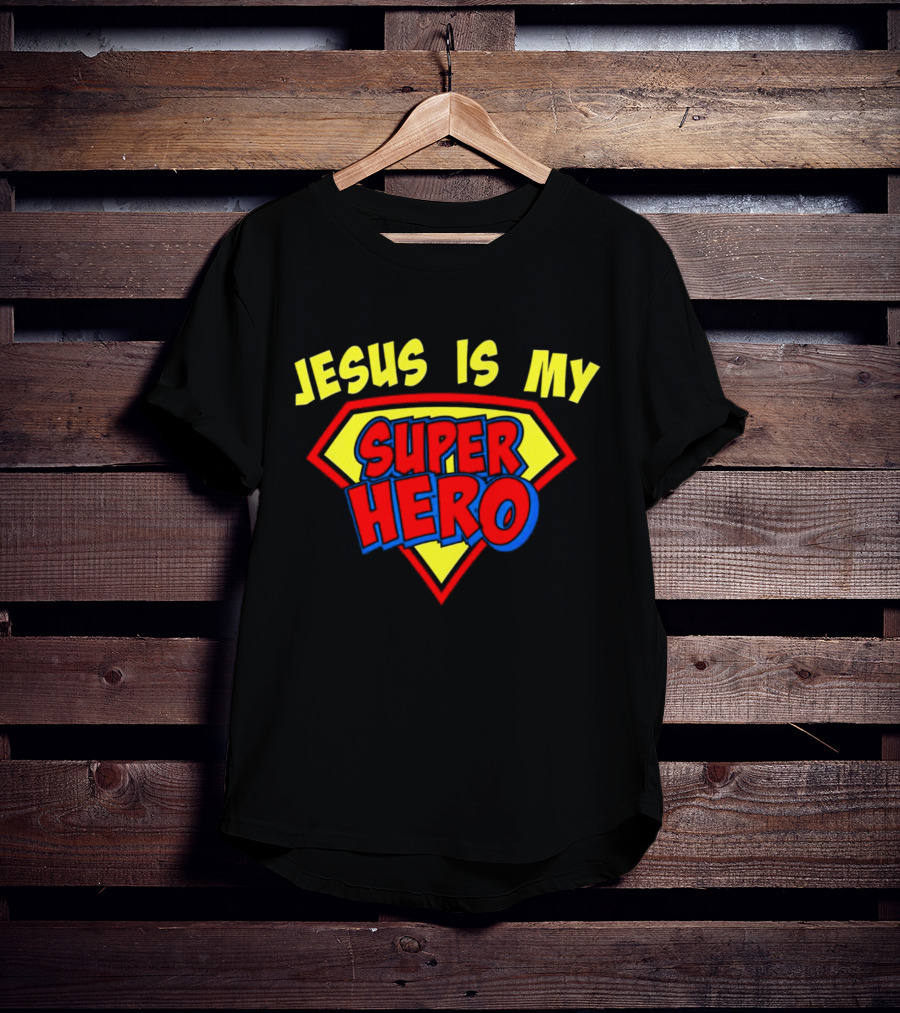 Jesus Is My Superhero Shield Emblem T-Shirt