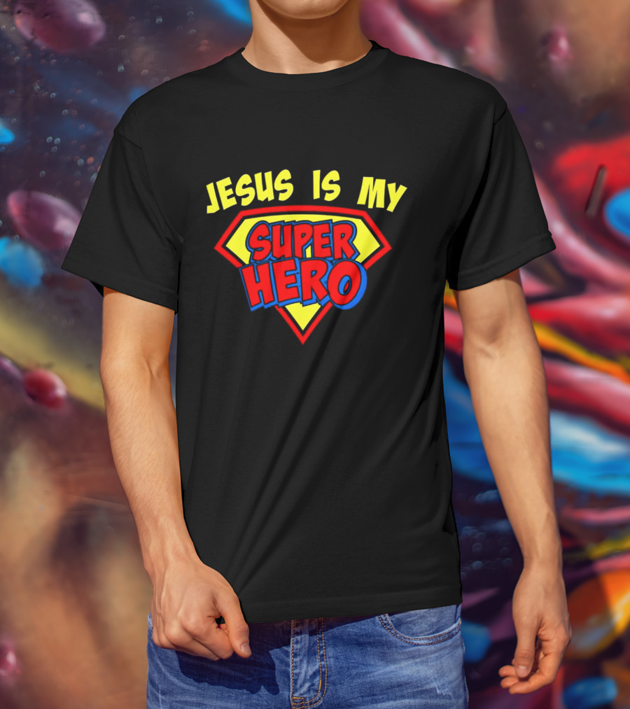 Jesus Is My Superhero Shield Emblem T-Shirt