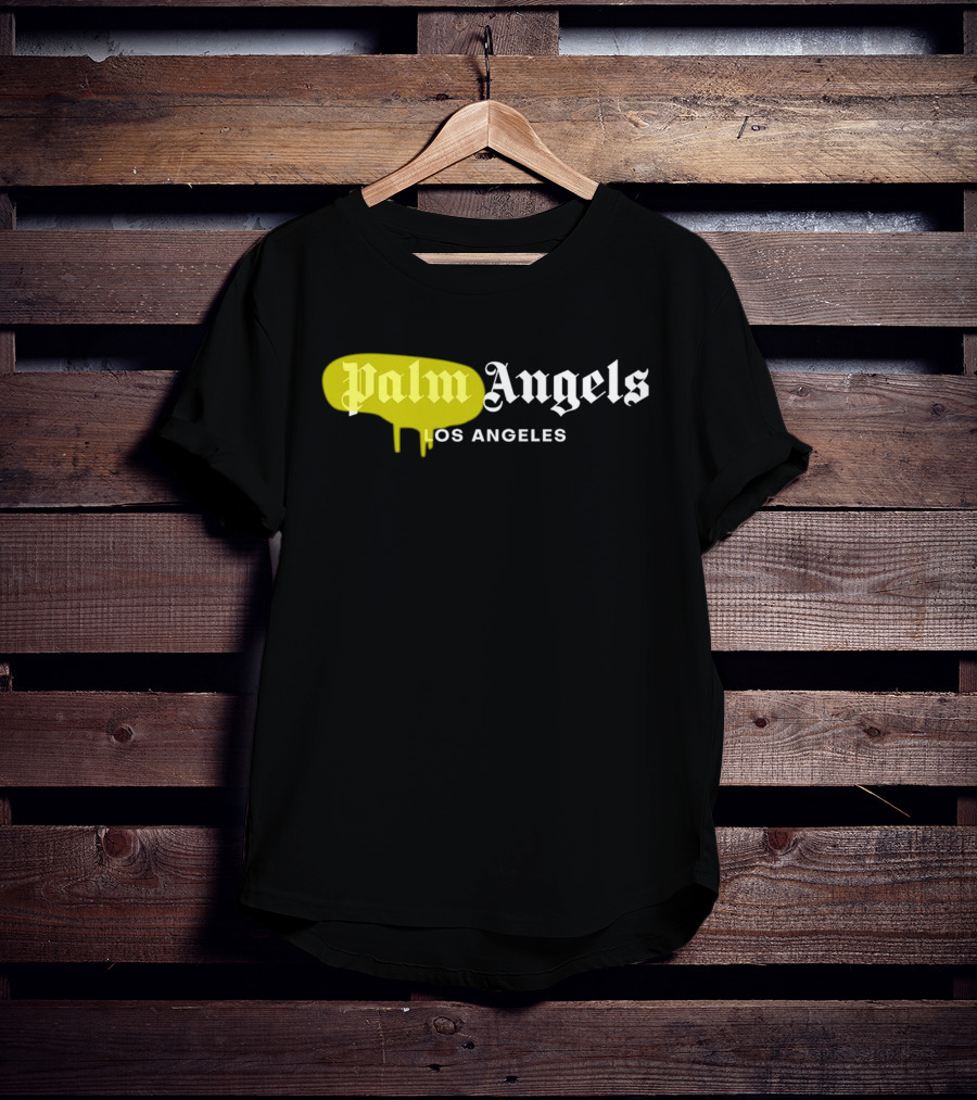 Palm Angels Los Angeles Yellow Paint Drip Text T-Shirt
