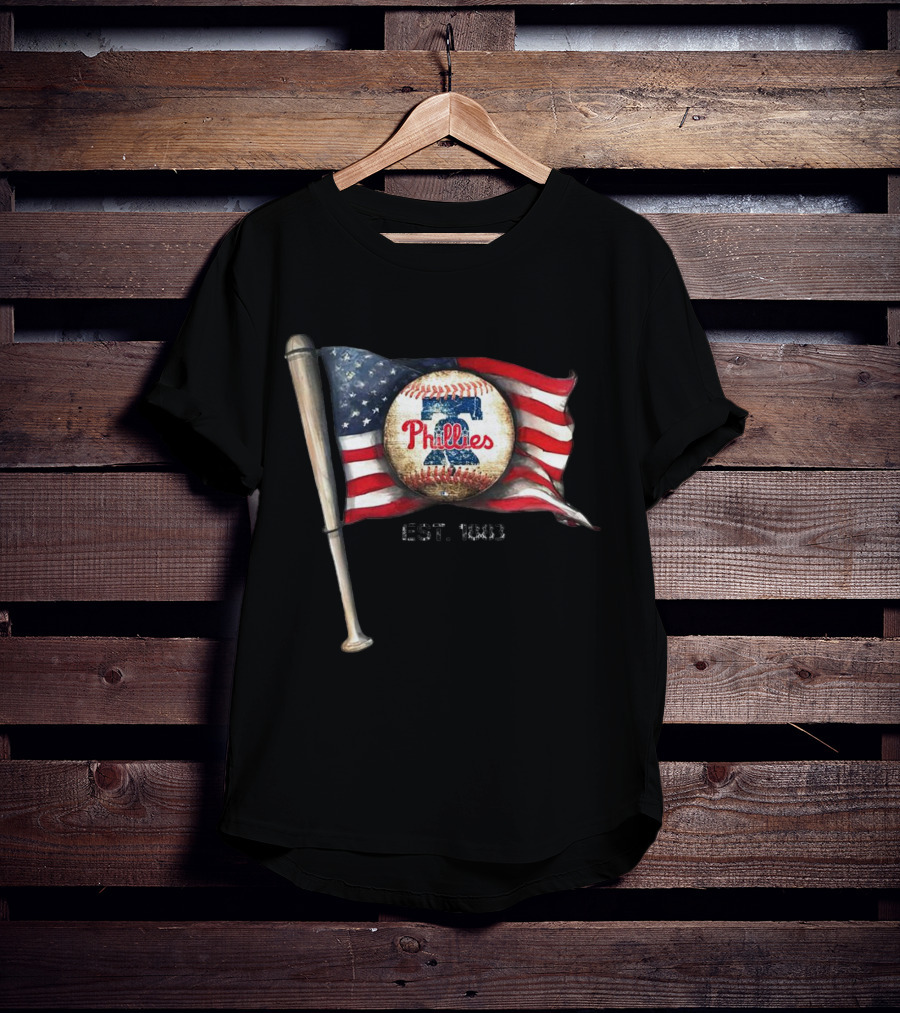 Phillies Est. 1883 American Flag Baseball Bat T-Shirt