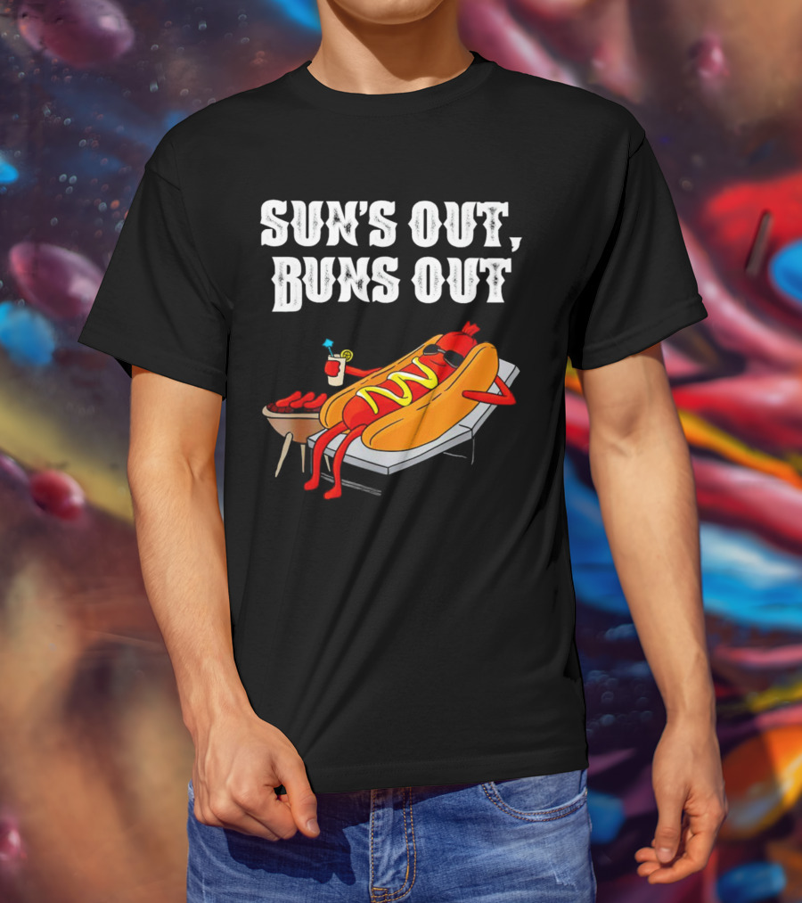 Sun's Out Buns Out Hot Dog Relaxing With Drink T-Shirt