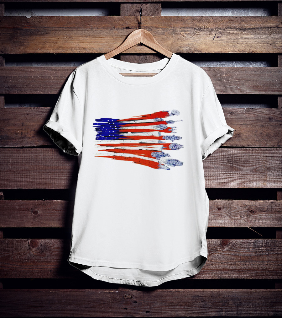 Spaceship American Flag Star Wars Starships Millennium Falcon X-Wing NASA Apollo Saturn V T-Shirt