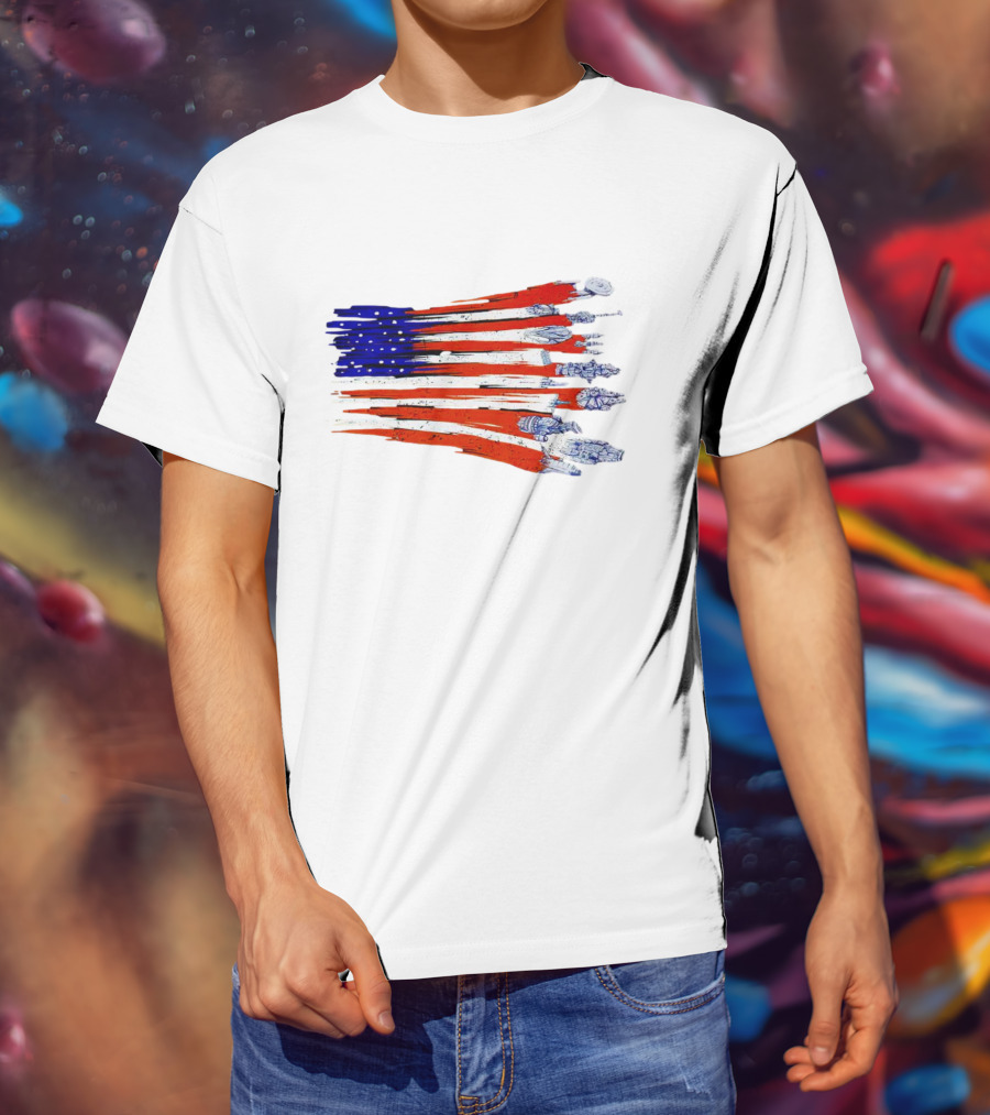 Spaceship American Flag Star Wars Starships Millennium Falcon X-Wing NASA Apollo Saturn V T-Shirt