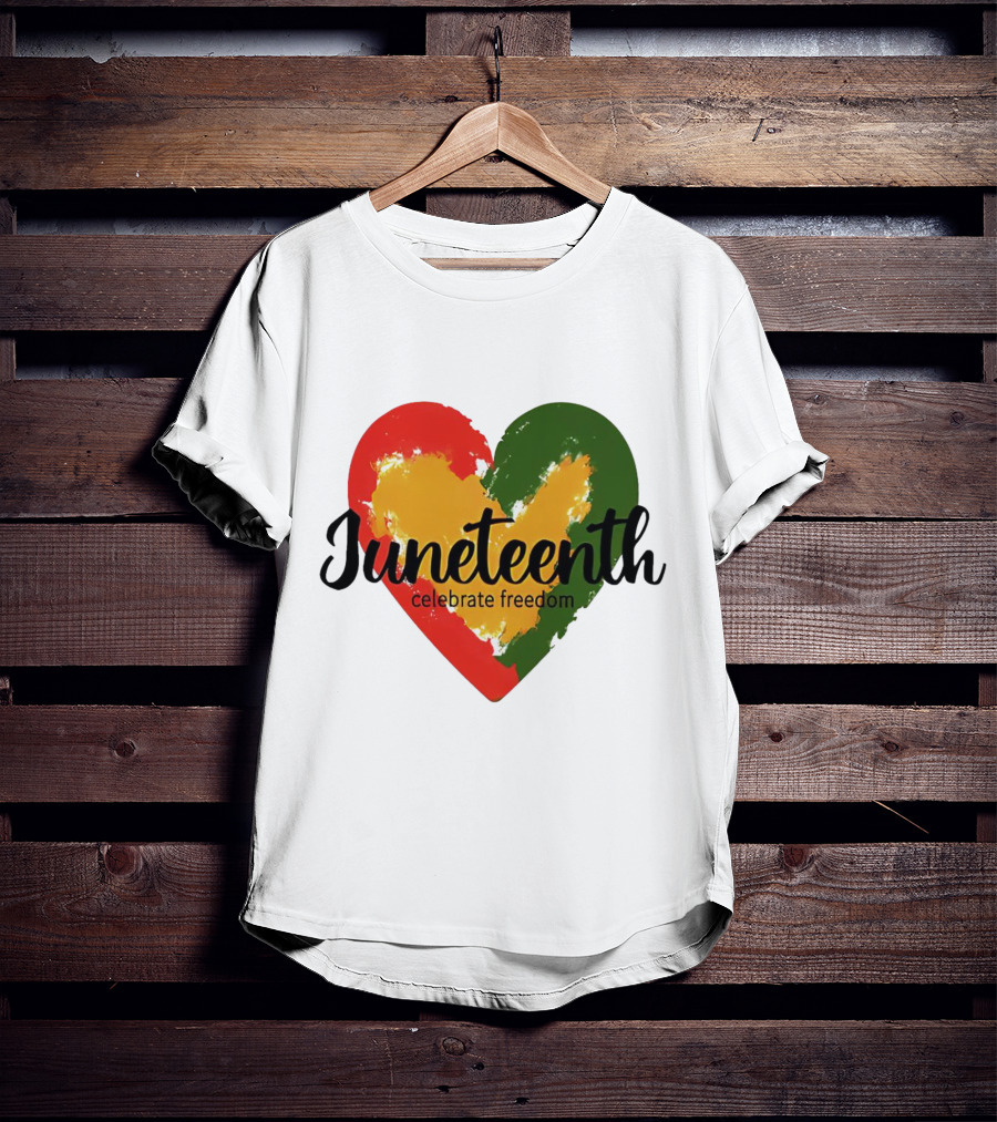 Juneteenth Celebrate Freedom Heart With Red Yellow Green Colors T-Shirt