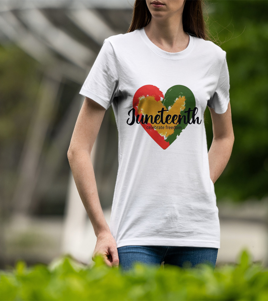 Juneteenth Celebrate Freedom Heart With Red Yellow Green Colors T-Shirt