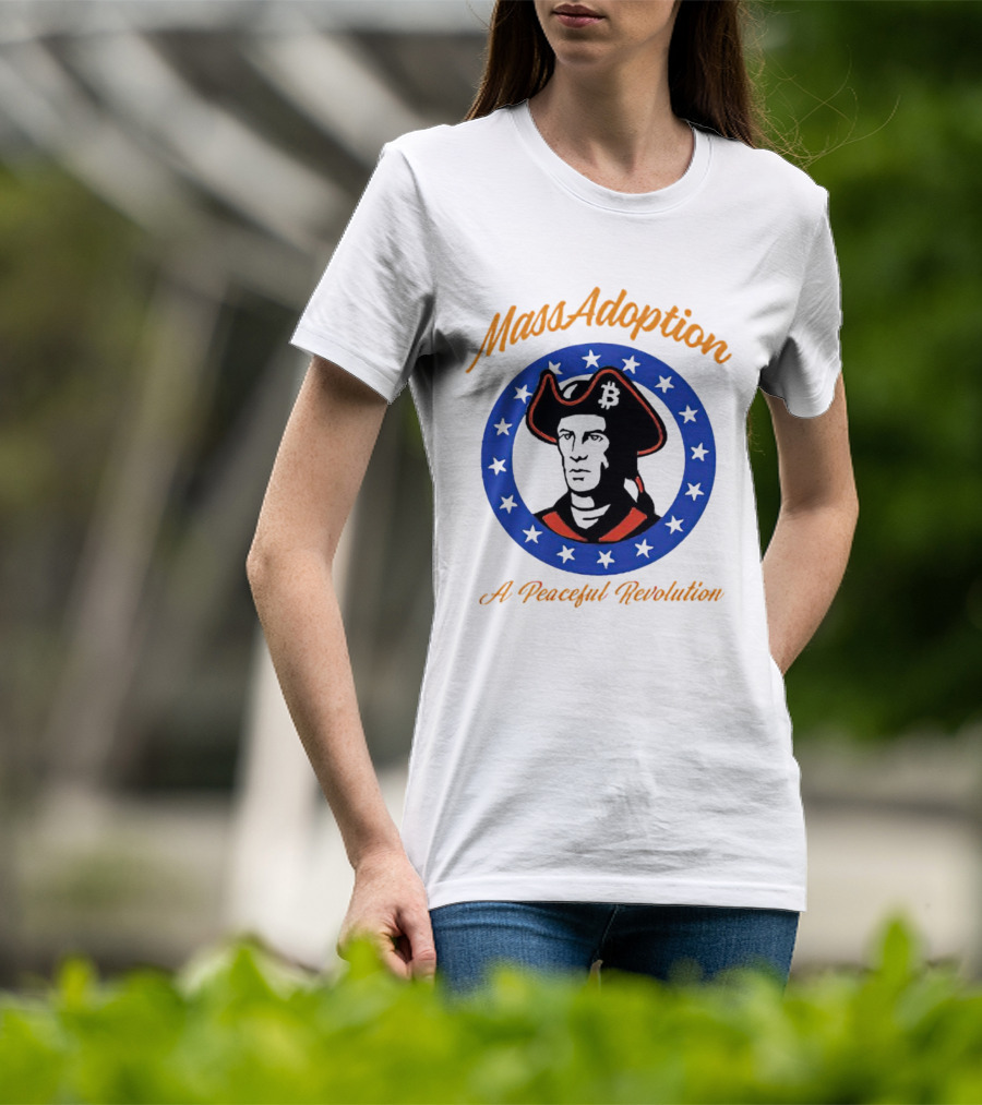 MassAdoption A Peaceful Revolution Bitcoin Colonial Figure In Blue Star Circle T-Shirt
