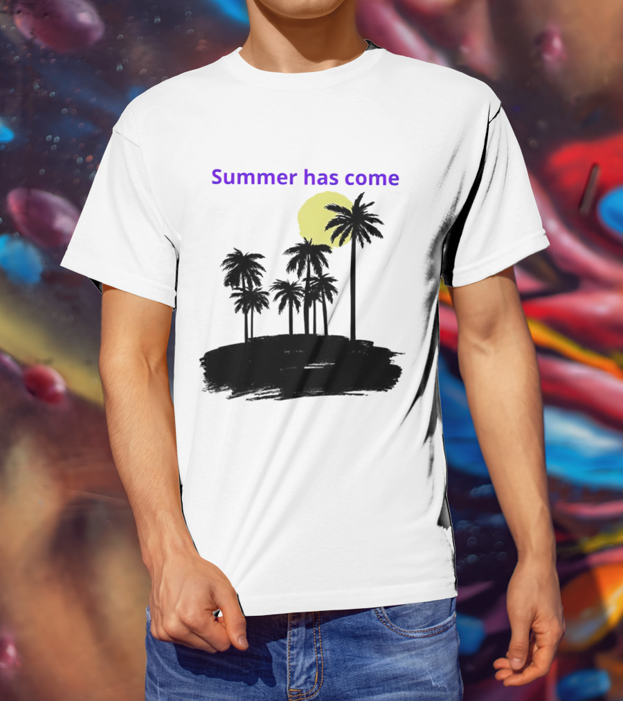 Summer Has Come Tropical Palm Silhouette Moonlit Evening T-Shirt