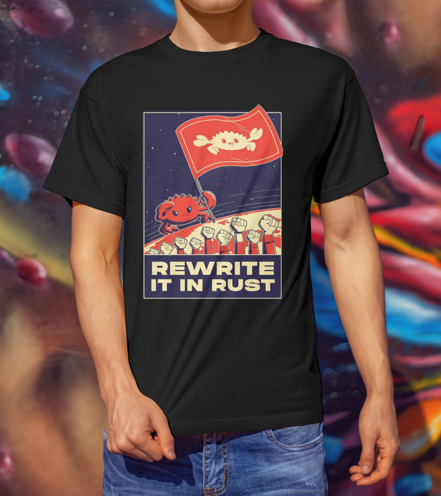 Rewrite It In Rust With Ferris Crab Flag Revolution T-Shirt