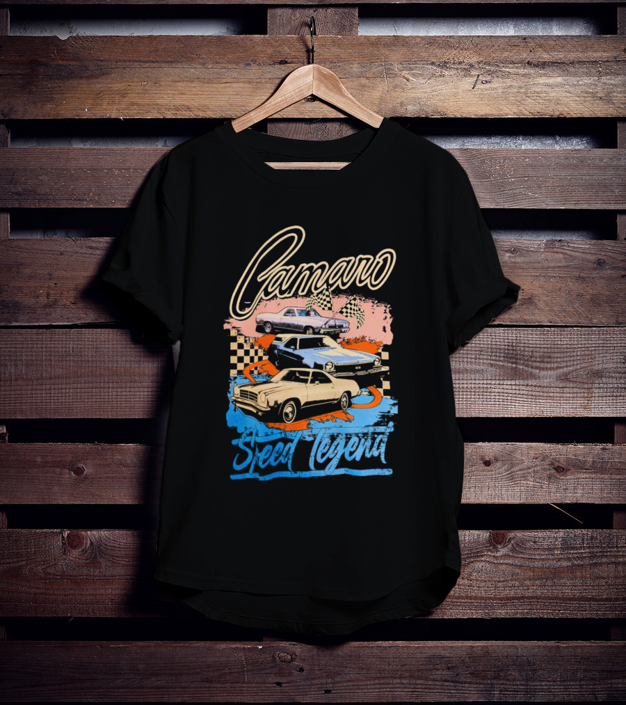 Camaro Speed Legend Vintage Racing Cars Checkered Flags T-Shirt