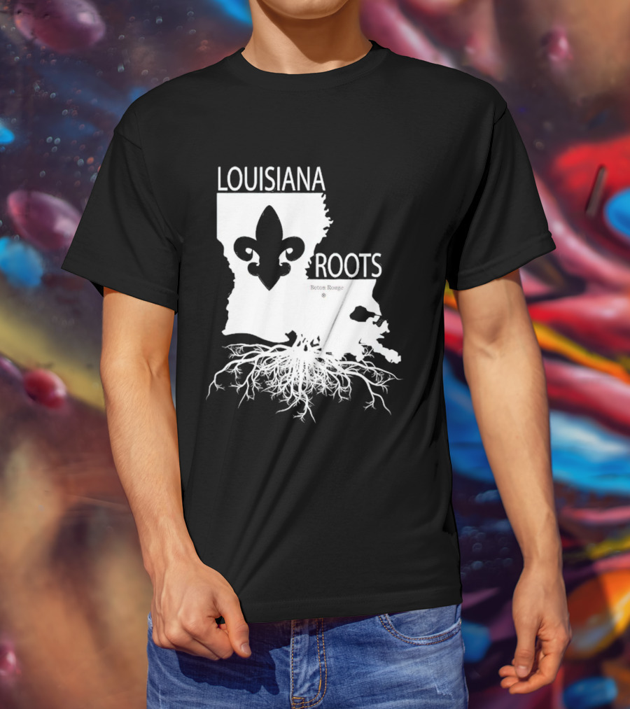 Louisiana Roots Baton Rouge Fleur-de-Lis Map And Roots T-Shirt
