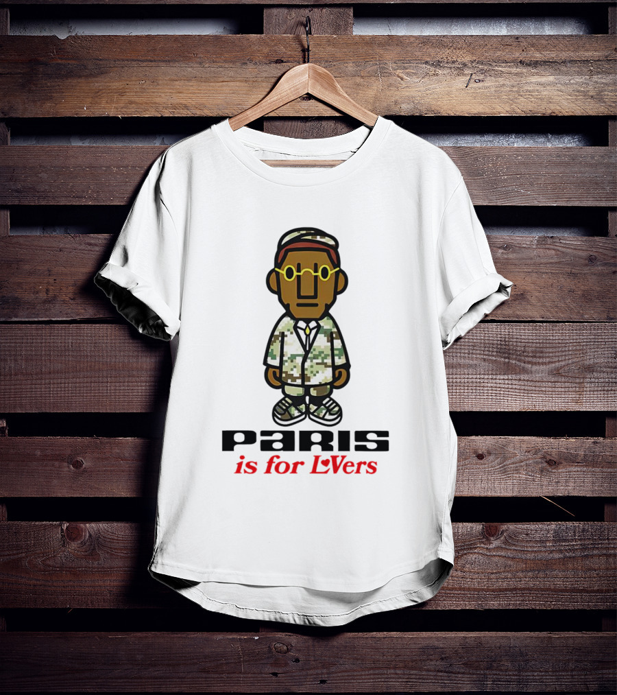 Paris Is For Lovers Cartoon Character In Camo Outfit With Glasses T-Shirt