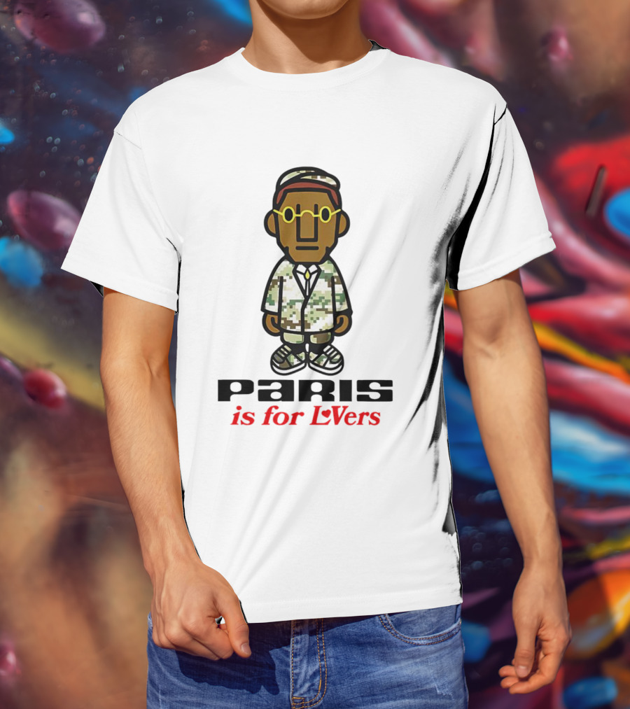 Paris Is For Lovers Cartoon Character In Camo Outfit With Glasses T-Shirt