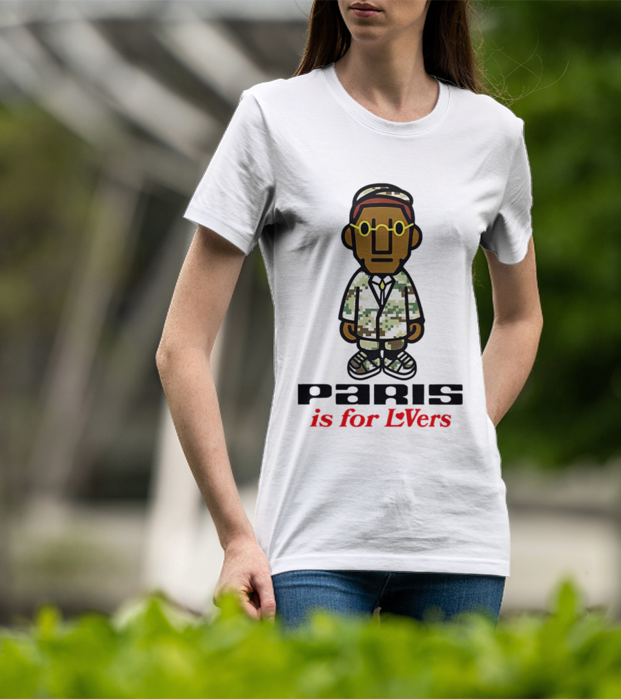 Paris Is For Lovers Cartoon Character In Camo Outfit With Glasses T-Shirt
