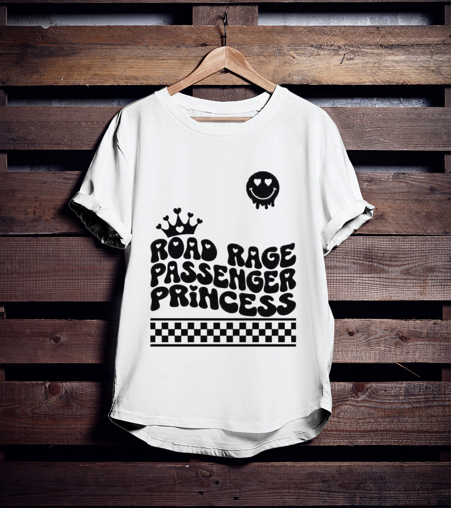 Road Rage Passenger Princess Crown Heart Smile Checkered T-Shirt