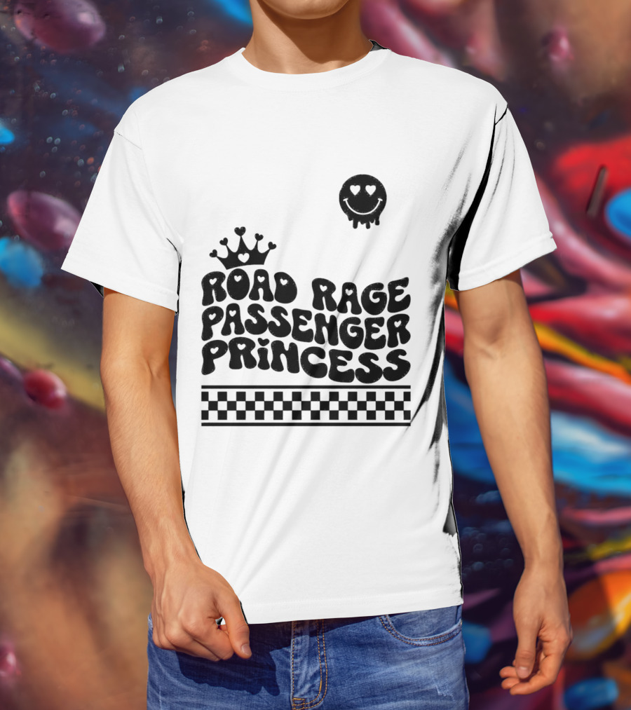 Road Rage Passenger Princess Crown Heart Smile Checkered T-Shirt