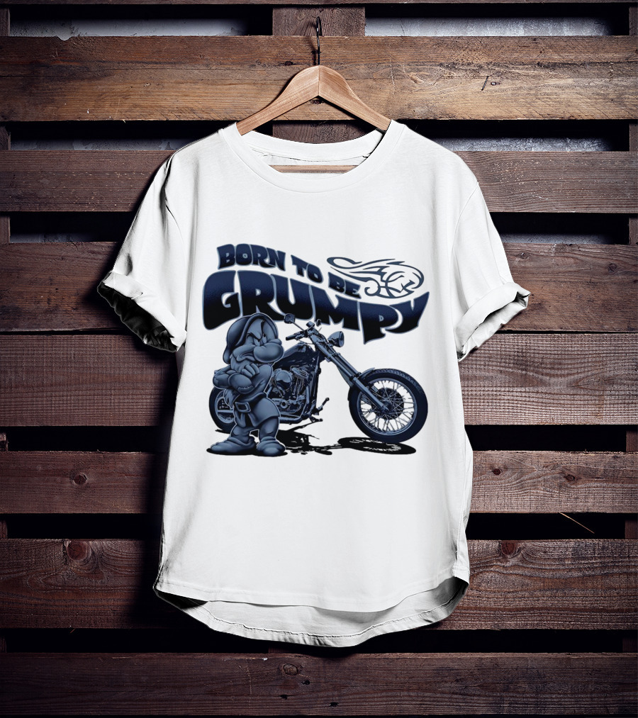 Born To Be Grumpy Motorcycle With Character And Chopper T-Shirt