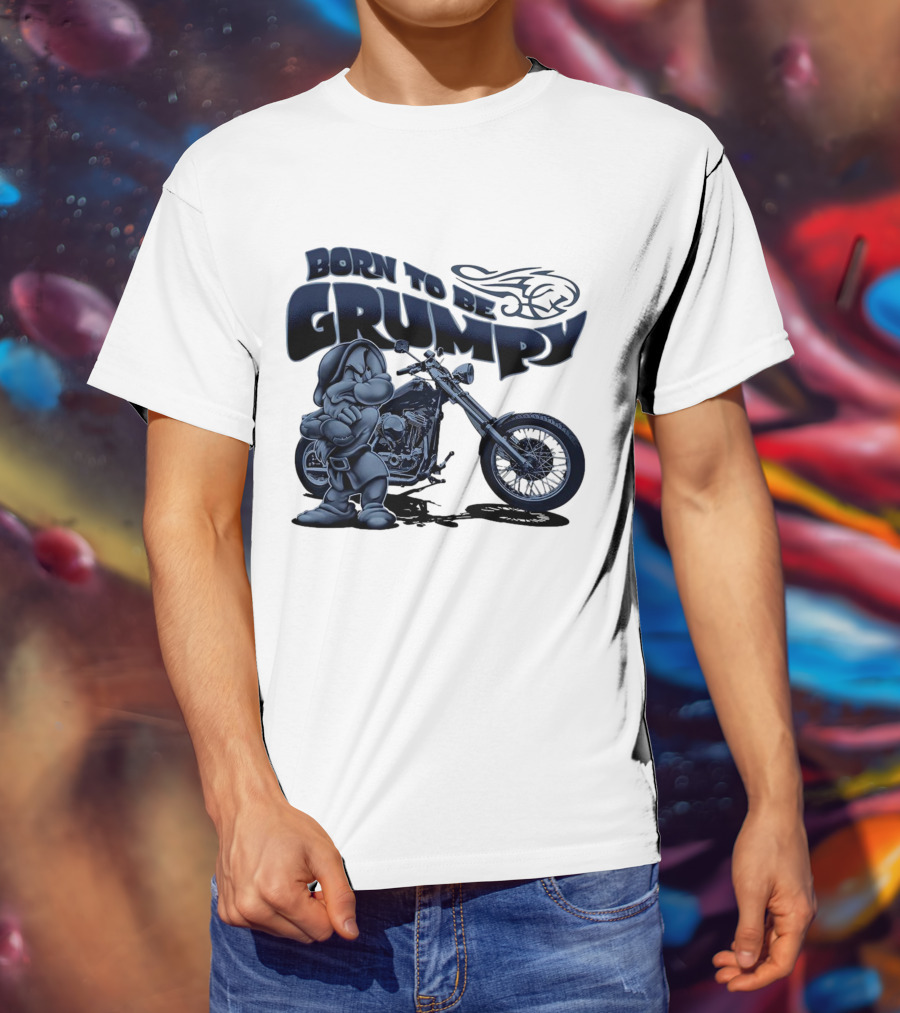 Born To Be Grumpy Motorcycle With Character And Chopper T-Shirt