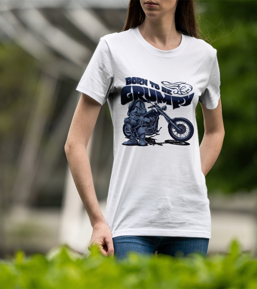 Born To Be Grumpy Motorcycle With Character And Chopper T-Shirt