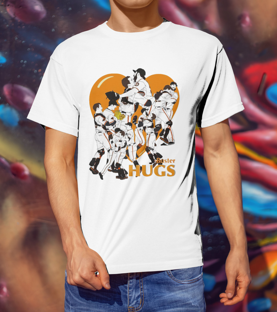 Buster Hugs San Francisco Giants Orange Heart Players Embrace T-Shirt