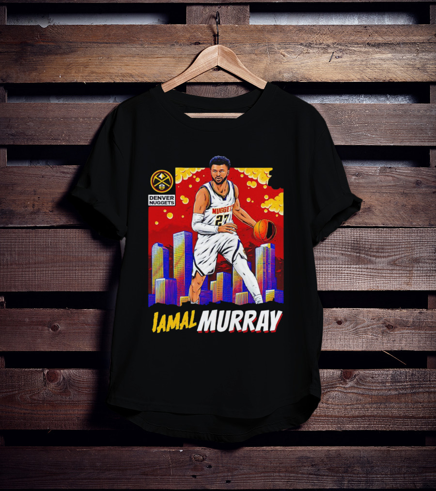 Denver Nuggets Jamal Murray Basketball Skyline Comic T-Shirt