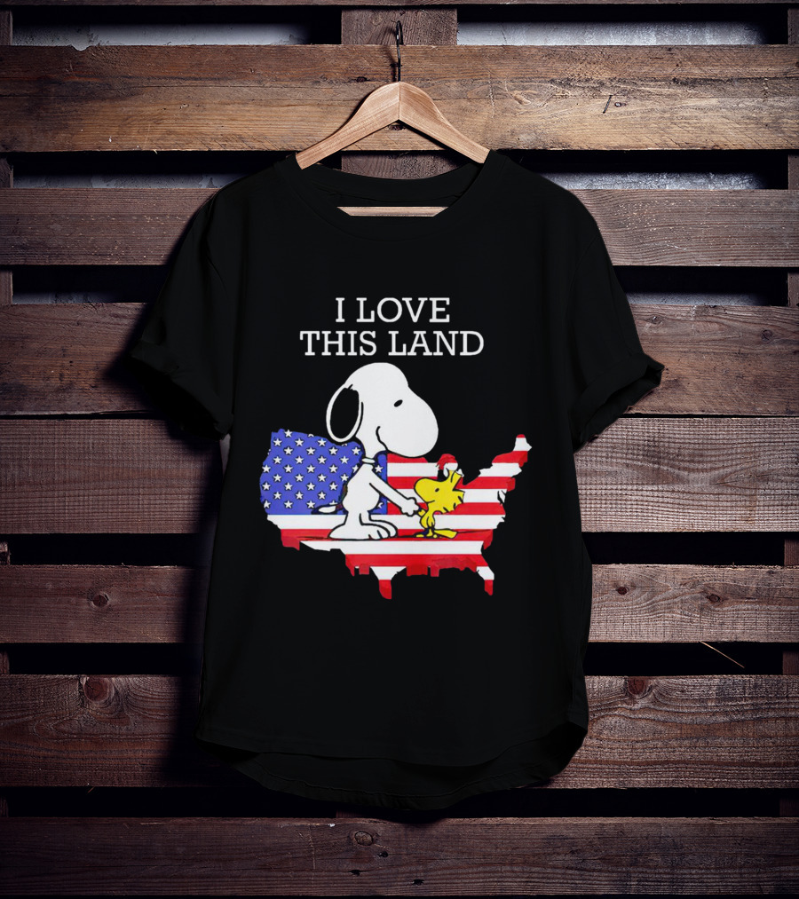 Snoopy Woodstock I Love This Land American Flag USA Map T-Shirt