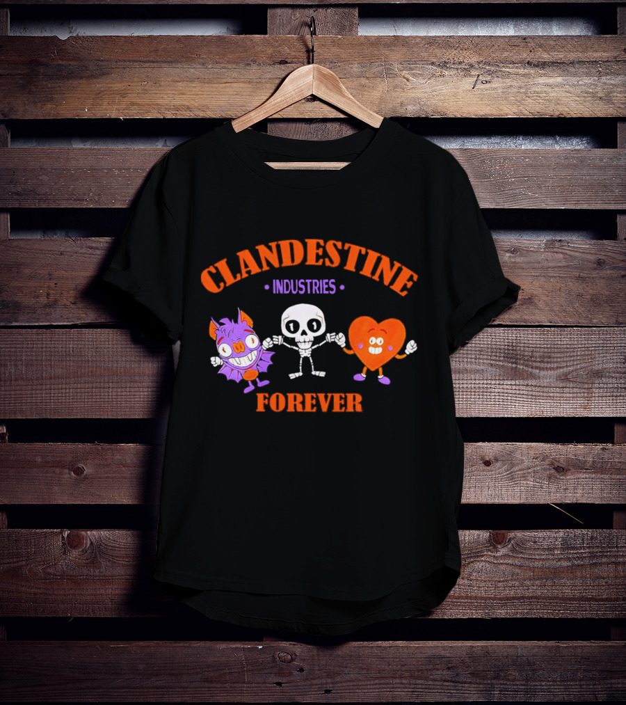 Clandestine Industries Forever Skeleton Bat Heart Characters T-Shirt