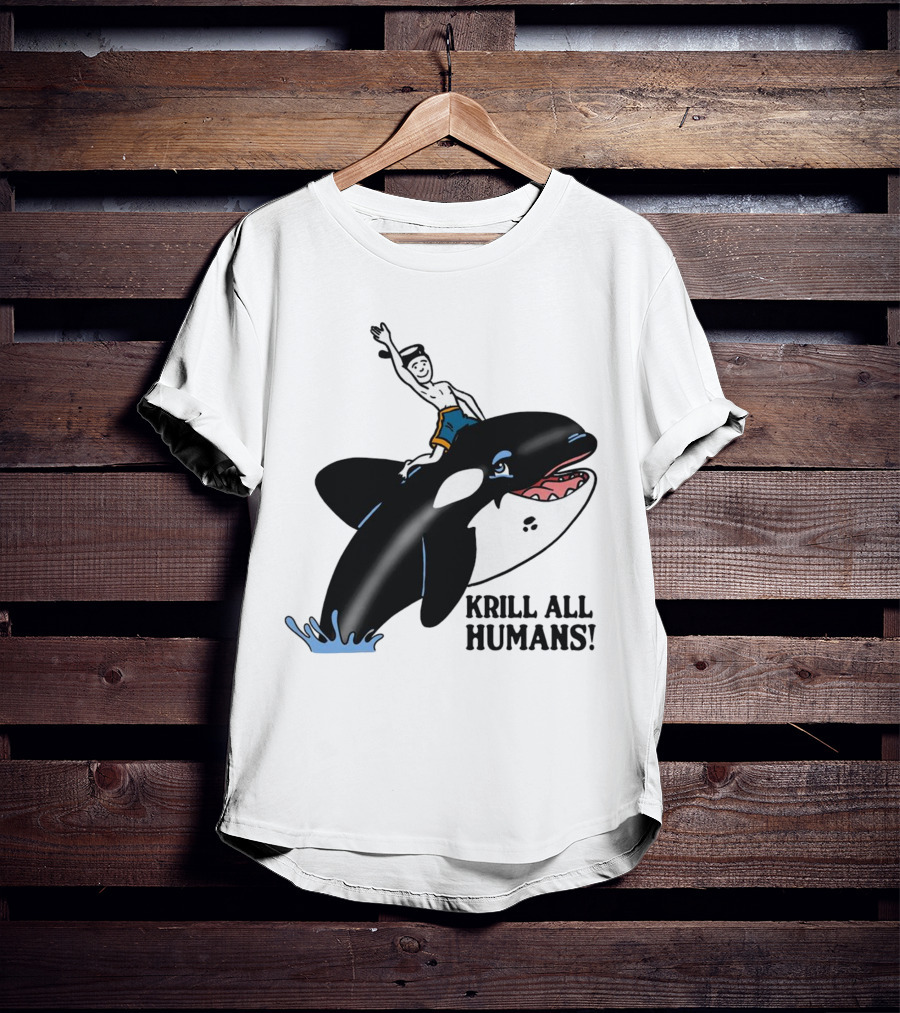 Krill All Humans Orca Rider Sailor Cartoon T-Shirt