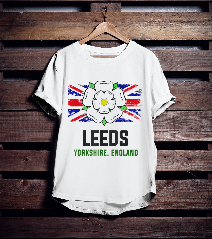 Leeds Yorkshire England Black Rose Union Jack T-Shirt