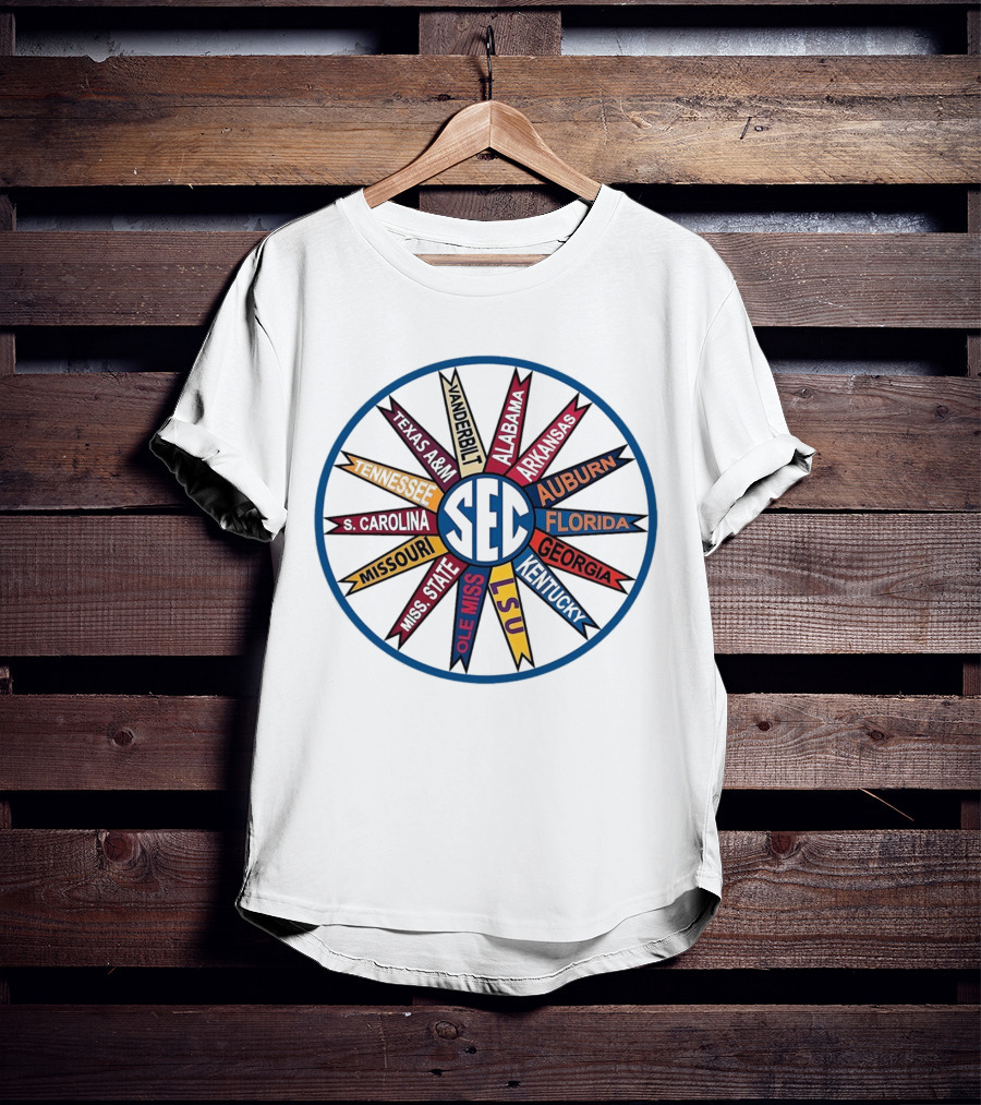 SEC Southeastern Conference Vintage Pinwheel Design Featuring Alabama Florida Georgia LSU And More T-Shirt