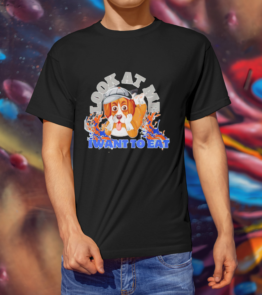 Look At Me I Want To Eat Cute Dog With Cap Splash Graphics T-Shirt