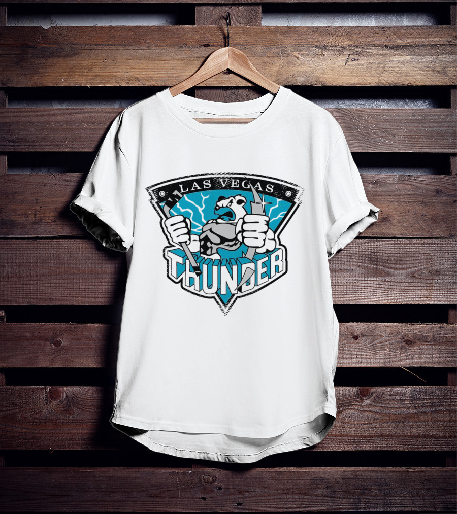 Las Vegas Thunder Hockey Bear With Lightning And Sticks T-Shirt