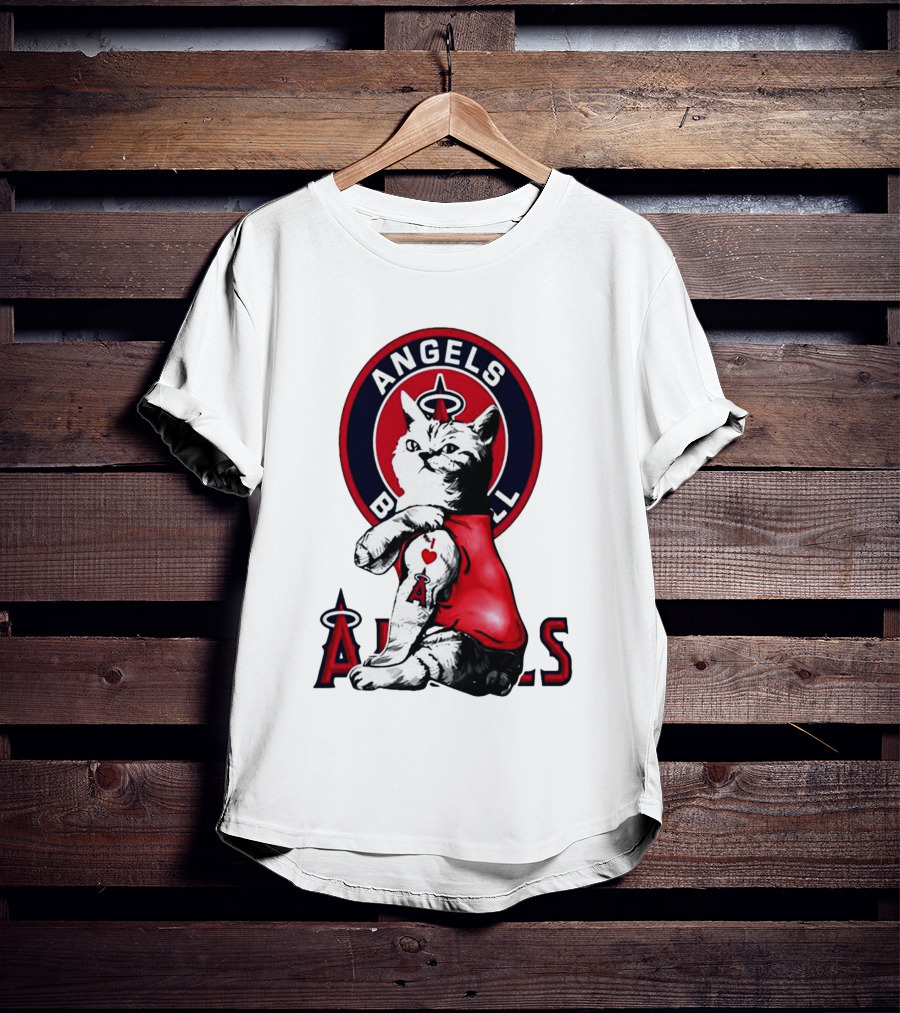 Tattoo Cat Los Angeles Angels Baseball Logo I Love Angels T-Shirt