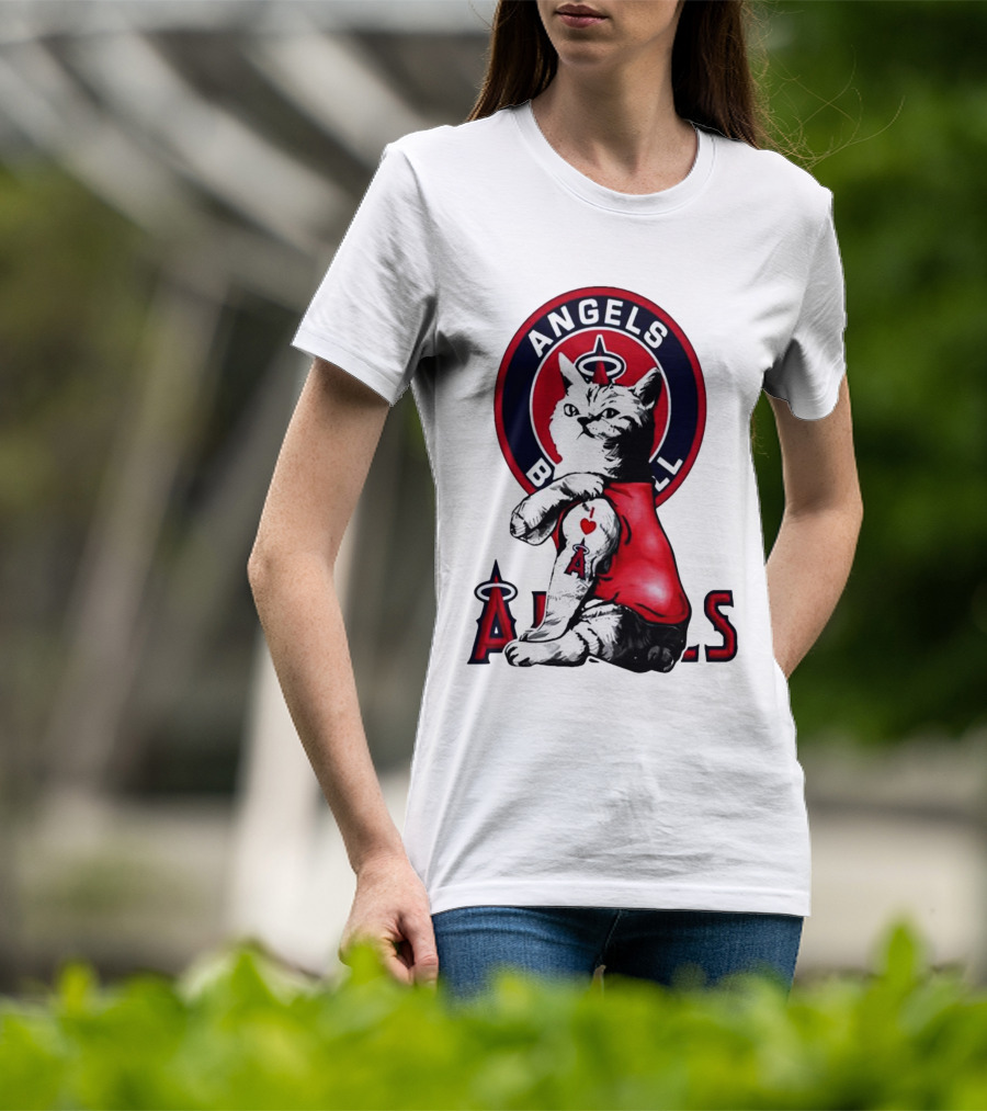 Tattoo Cat Los Angeles Angels Baseball Logo I Love Angels T-Shirt