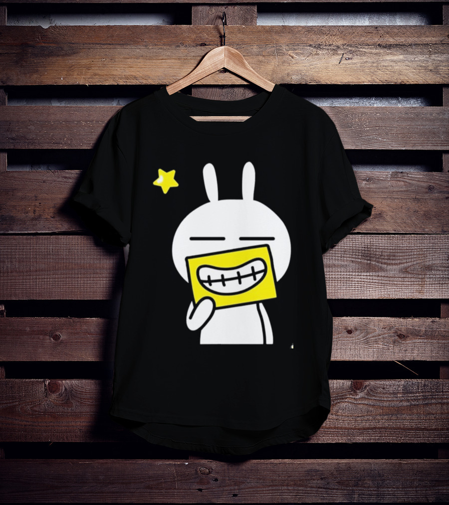 Tuzki Holding Fake Smile Cartoon Character With Star T-Shirt