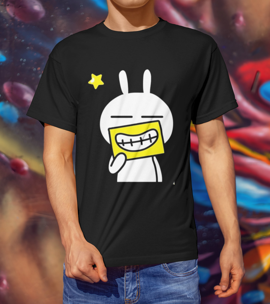 Tuzki Holding Fake Smile Cartoon Character With Star T-Shirt
