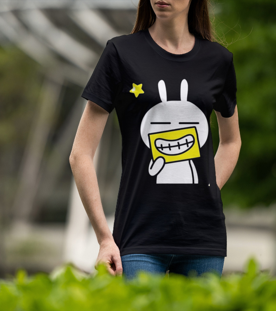 Tuzki Holding Fake Smile Cartoon Character With Star T-Shirt
